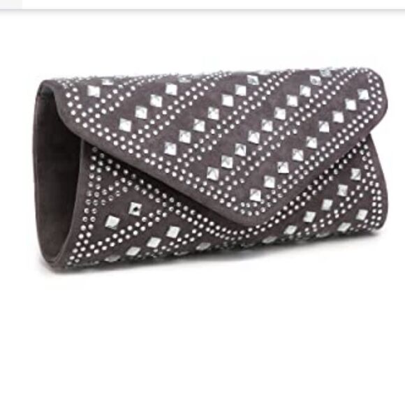 Gray Velvet Studded Clutch / Shoulder Bag - Picture 1 of 10